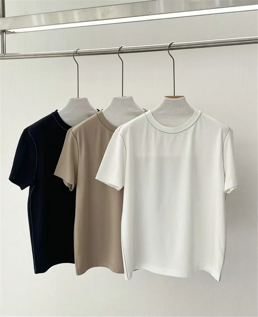 25 봄/여름 신제품 여성 캐주얼 다목적 코튼 혼합 반소매 티셔츠 + 스트레이트 레그 팬츠 투피스 세트