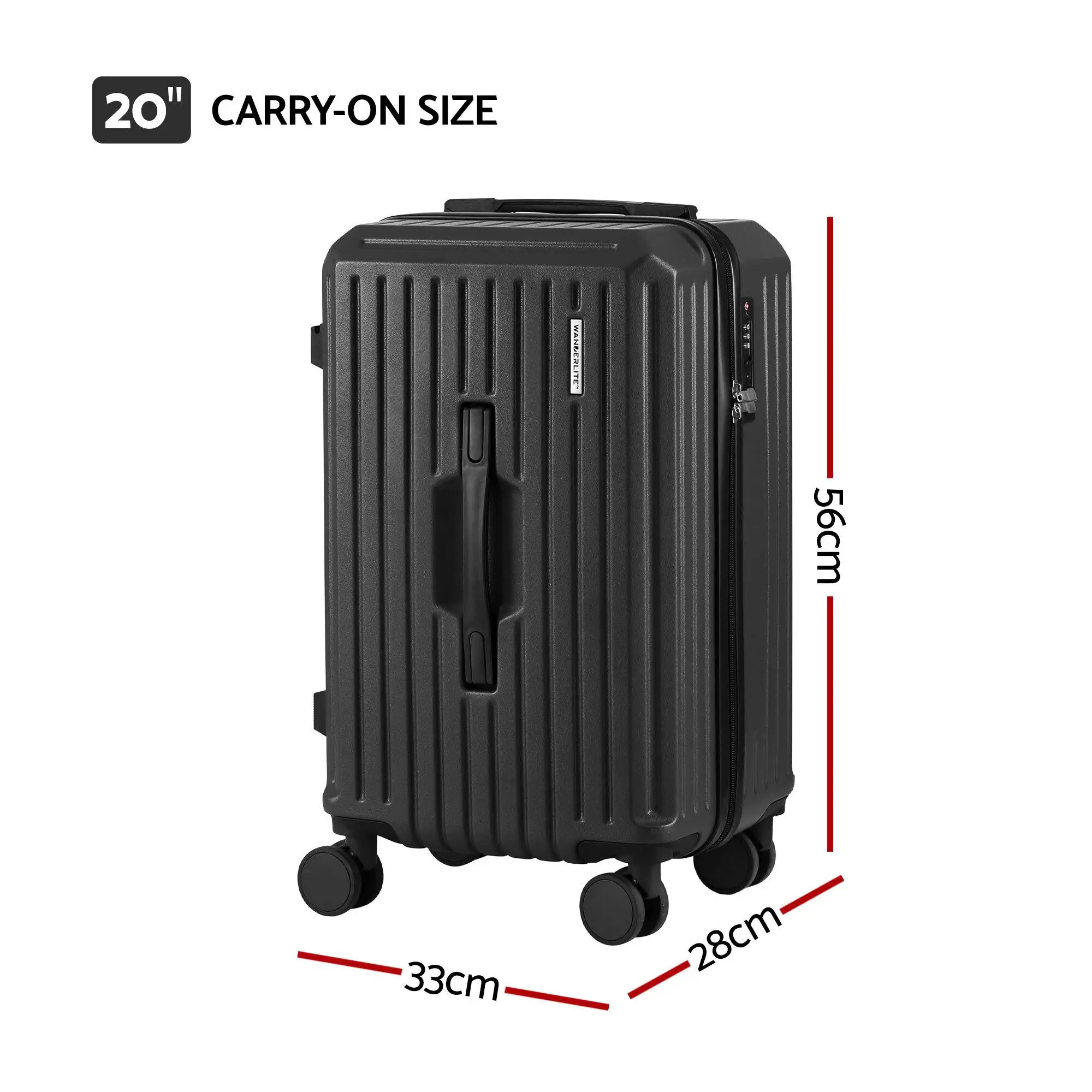 20 Inch Trunk Style Carry On Suitcase Black TSA Lock Hard Shell Travel Luggage