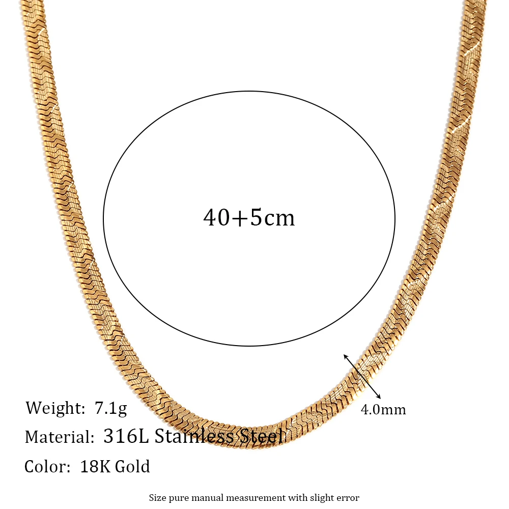 Women's 18K Gold Plated Waterproof Snake Bone Stackable Necklace Bracelet Set