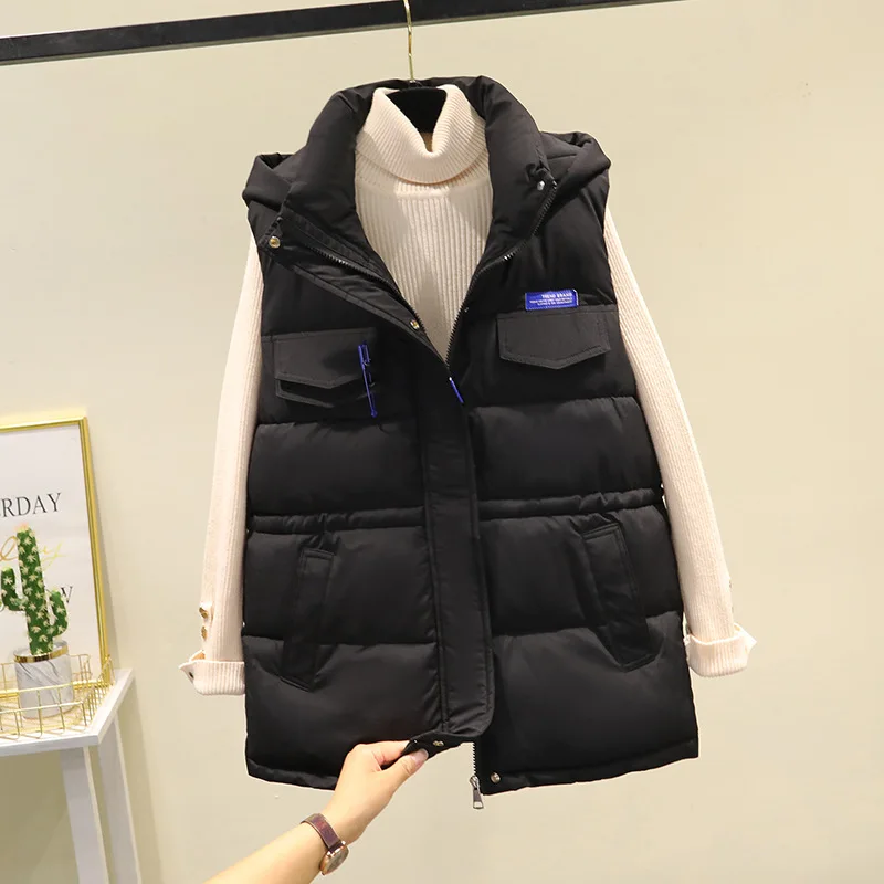 Sleeveless Vest Winter Down Cotton Padded Jacket Female Vest Parkas Hooded Casual Waistcoat Coat Ladies Outerwear New Women