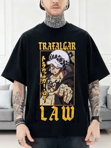 One Piece Trafalgar Law Portrait Girls T-Shirt Casual Fashion Trend Retro Men's and Women's Cotton Y2K Short Sleeved T-shirt
