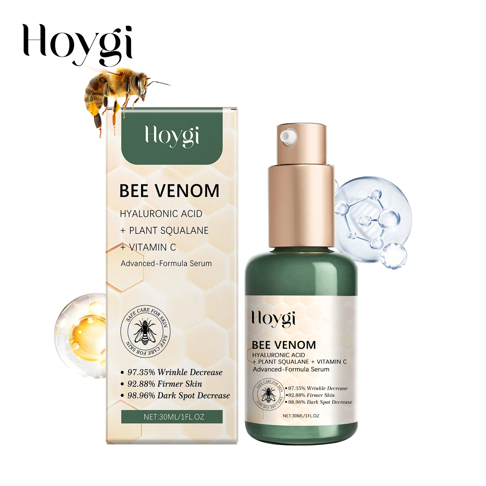 

1/4PCS Bee Venom Hydrating Serum Plumps Firms Skin Minimizes Pores Vegan Formula