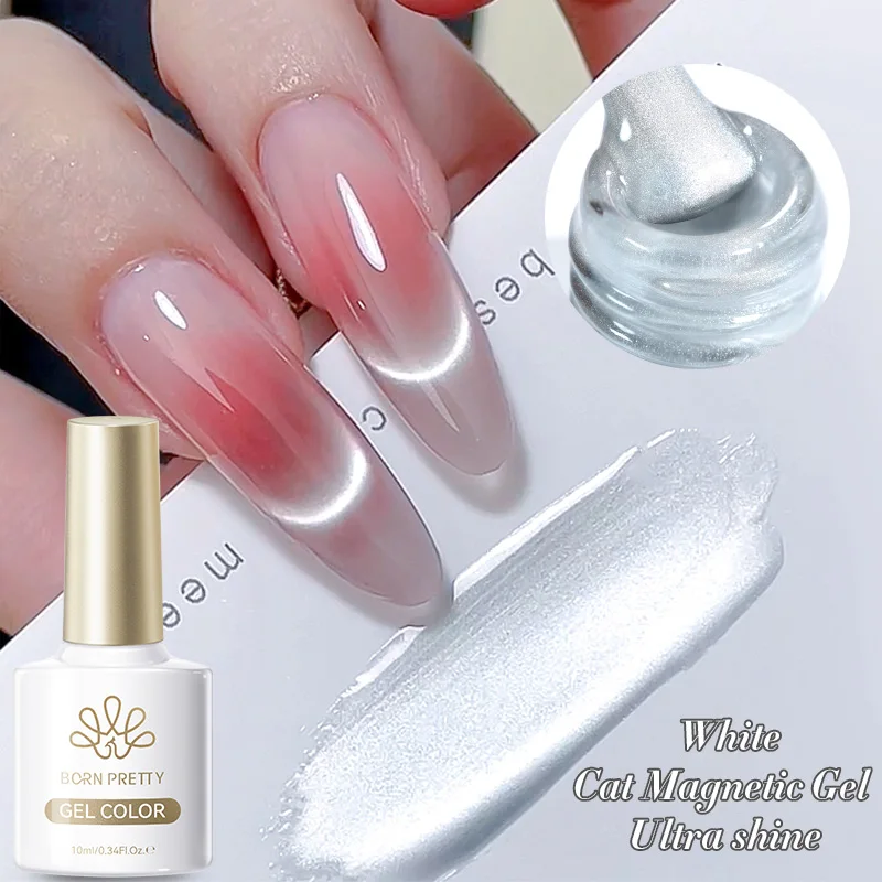 ยาทาเล็บเจลแม่เหล็ก BORN PRETTY 10 มล. สีขาว Flow Light ให้ความเงางามเป็นพิเศษ แบบลอกออกได้ด้วยน้ำยาล้างเล็บเจล  แบบกระจกเงา  สำหรับตกแต่งเล็บ