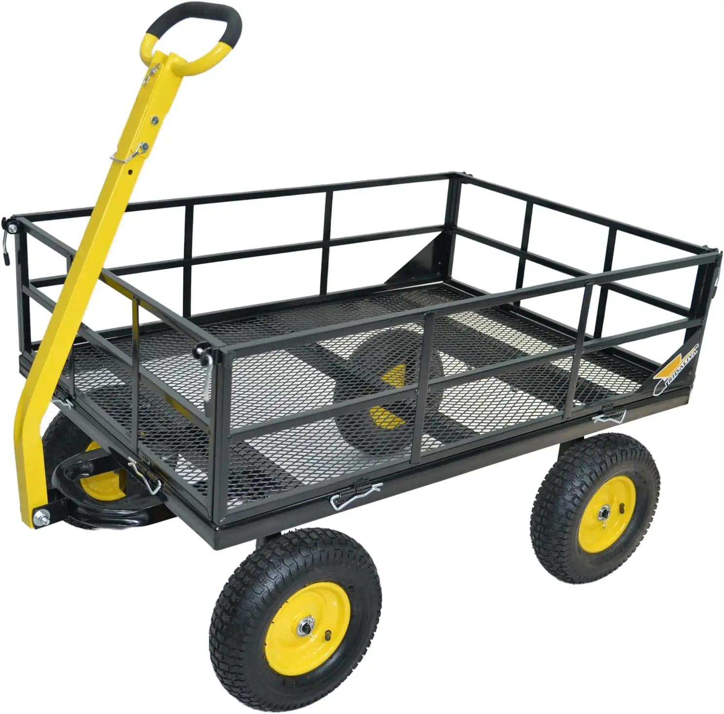 

1200 lbs Steel Garden Cart Heavy Duty Yard Utility Wagon with 10" Pneumatic Tires Removable Mesh Sides and 180° Rotating Anti Sl