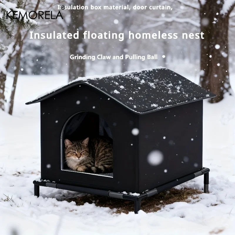 KEMORELA Outdoor Cat House with Support, Insulation Cat House,Winter Homeless Cat Shelter Outdoor Cat House for Travel Cats
