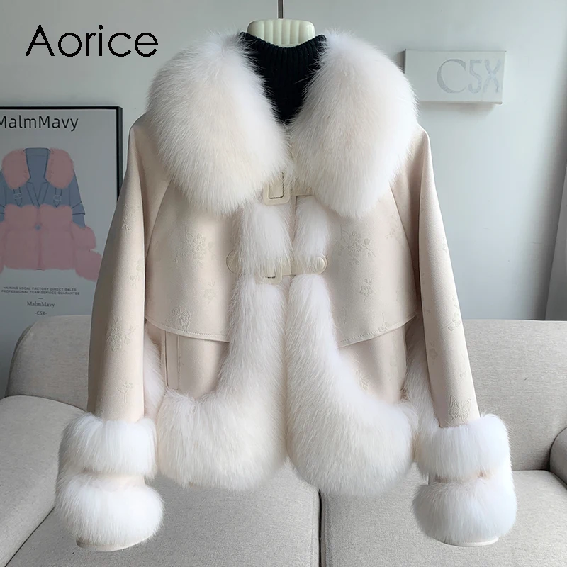 

Aorice New Soft Design Genuine Fox Fur Collar Winter Jacket Duck Down Lining Women Fashion Coat CT314