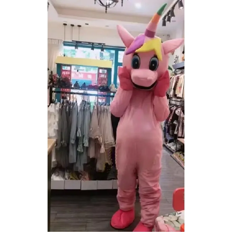 

Christmas Unicorn Mascot Costume Pink White Rainbow Magic Stroll Cartoon Mascot Costume Show Costume Stage Promotional Clothing