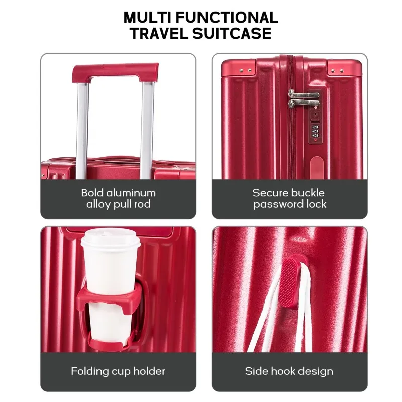 Valise d'embarquement légère rouge unisexe de 20 pouces avec roulette rotative Mini valise à roulettes universelle moderne avec boîte de mot de passe de voyage