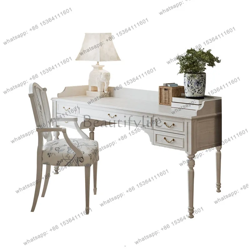 

Комбинация стола и стула во французском стиле ретро кремового цвета, американский компьютерный стол для учебы
