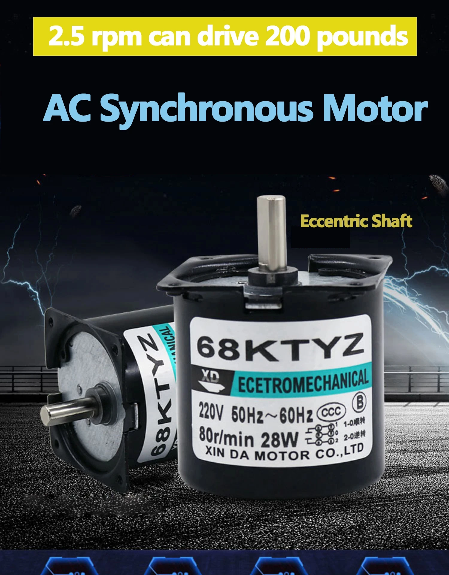 Motor de ímã permanente de eixo excêntrico 68ktyz com suporte motor ac síncrono 220v 28w 2.5rpm-80rpm pode motor cw ccw