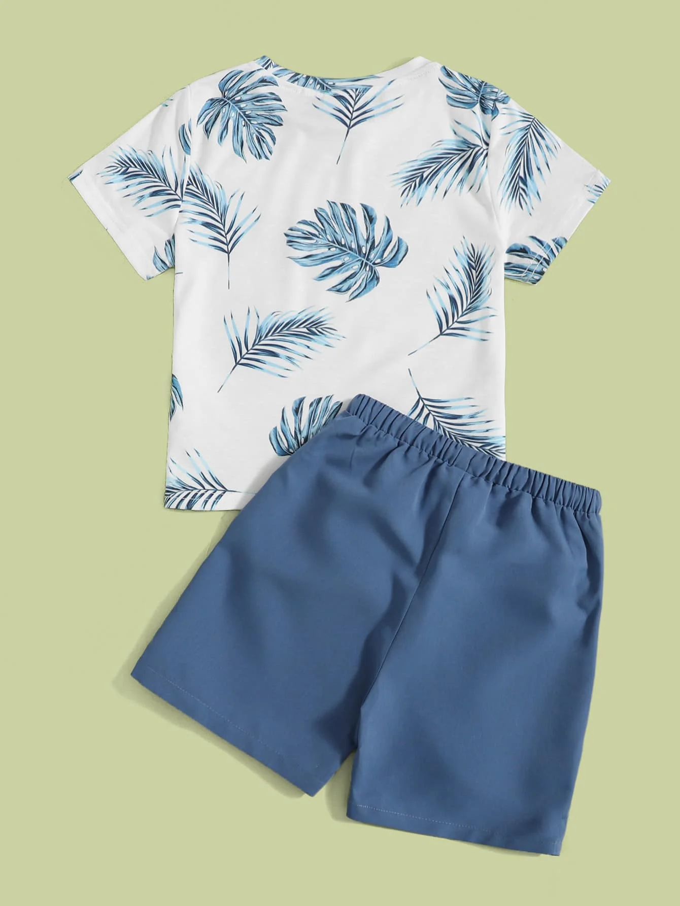 Hot New Little Boy Set Two Summer Vacation Leisure Fashion Coconut Tree Print Short-sleeved Shorts