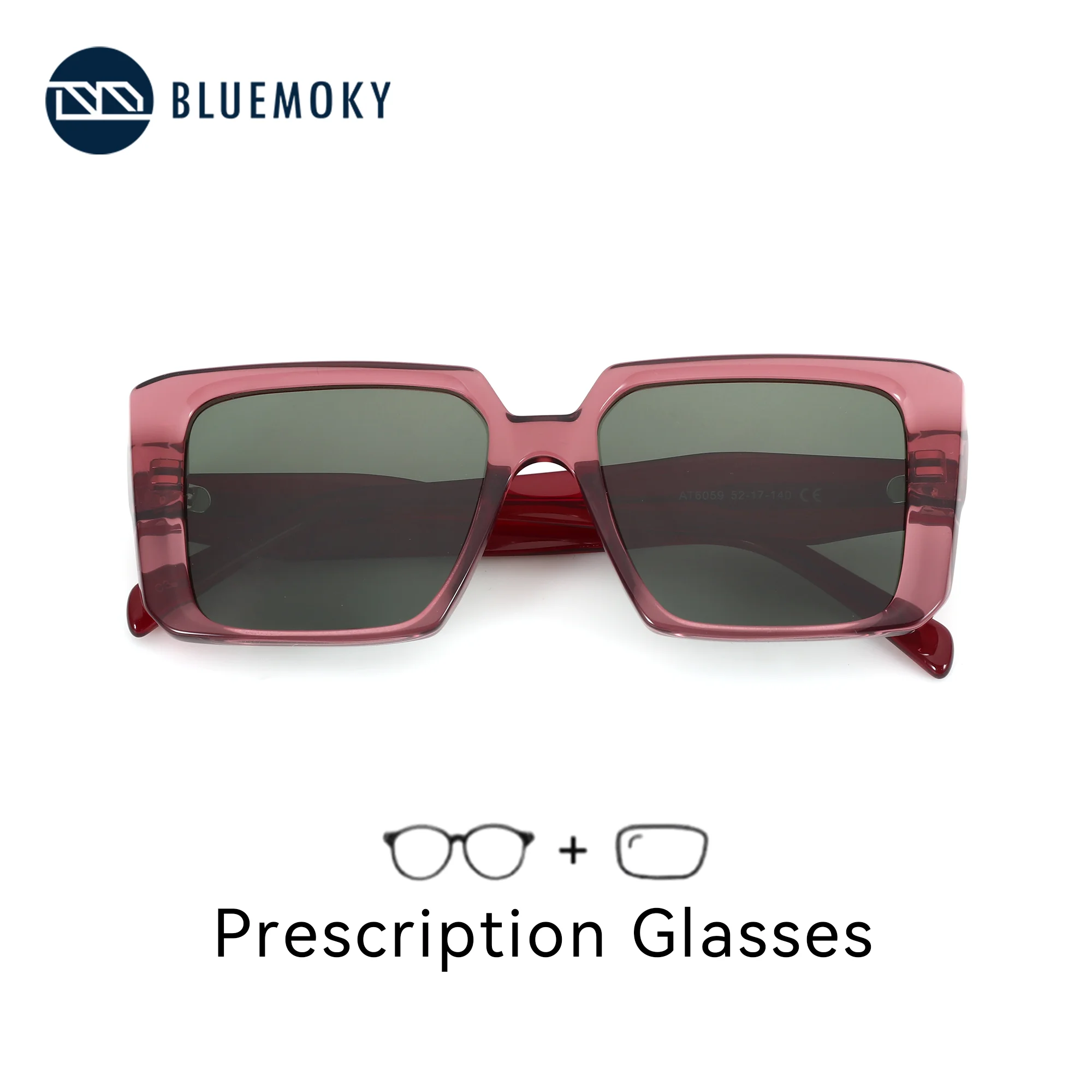 BLUEMOKY XS Size Fashion Womens Acetate Polarized Sunglasses Prescription UV400 Rectangle Progressive Optical Sun Glasses