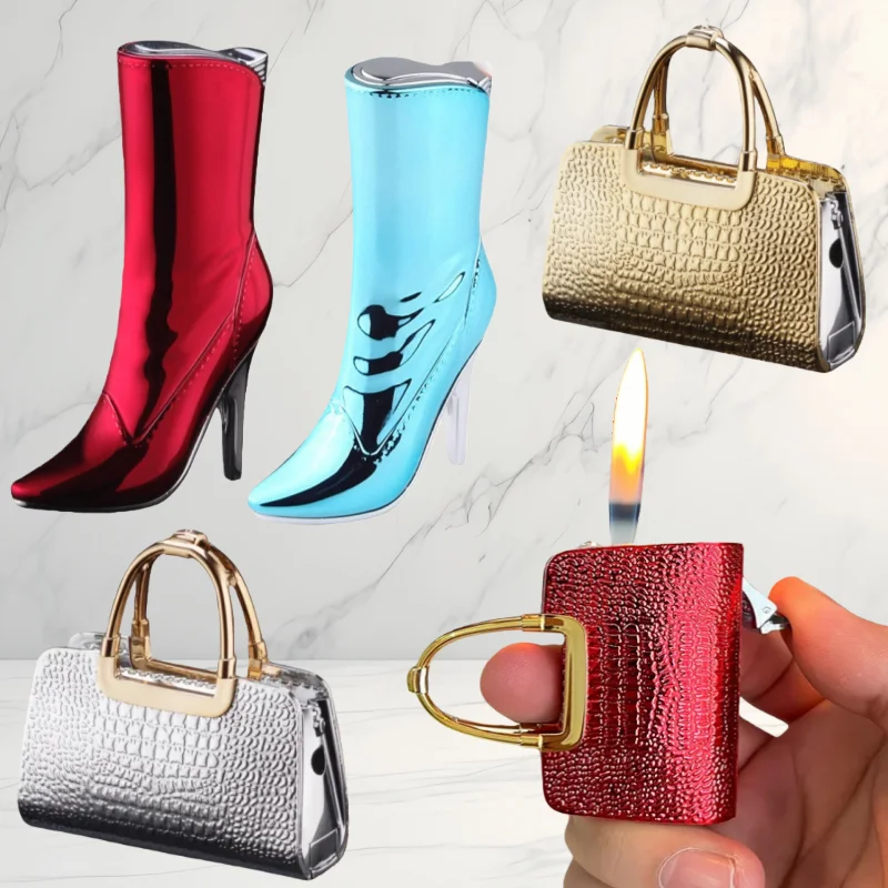 Mini Fashion Women's Bag Inflatable Lighter Outdoor Portable Open Flame Butane Gas Lighter Women's Gift Cigarette Accessories