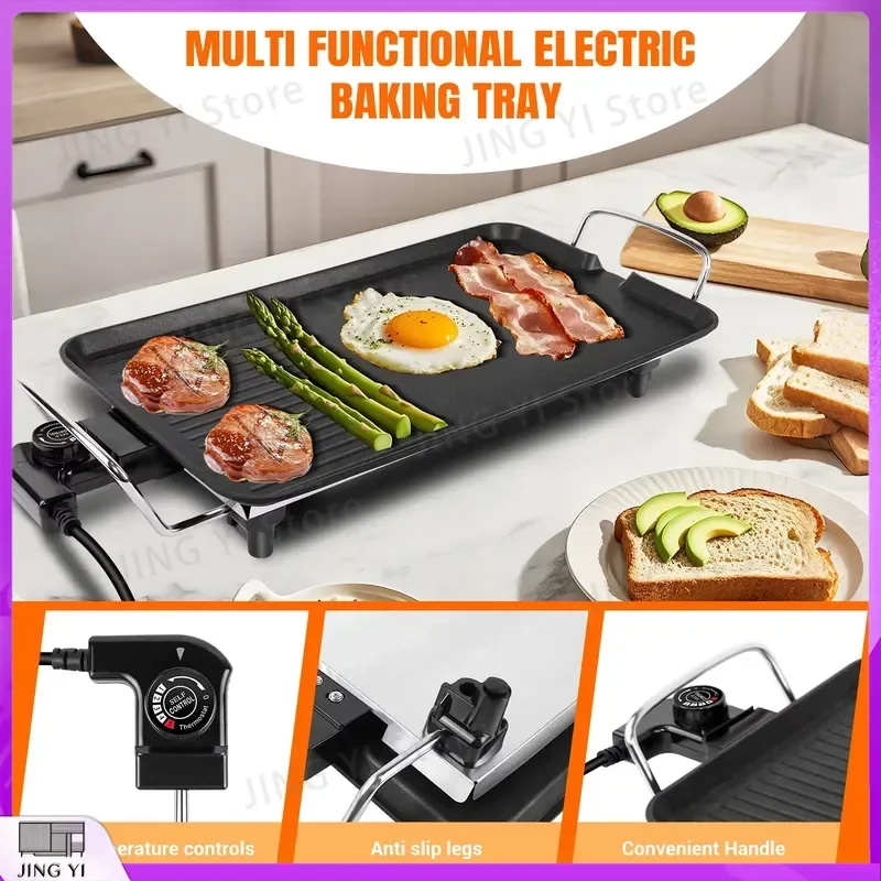 1500W Electric Teppanyaki Grill Smokeless Tabletop Hot Plate Non Stick Indoor Outdoor Camping Party Grill for Cooking BBQ