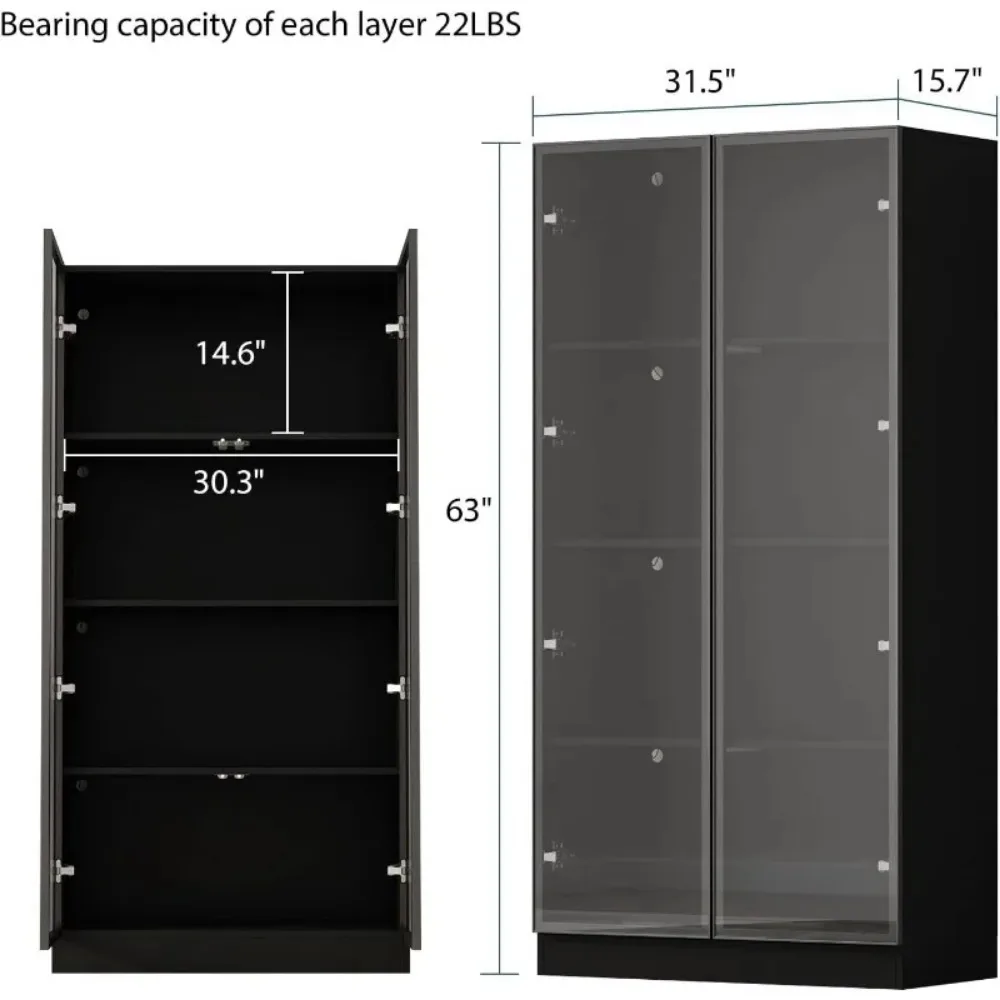 Display Cabinet with Glass Doors and Lights, 4-Tier Storage Shelves, Pop-up Design, Trophy Case Display Cabinet for Collectibles