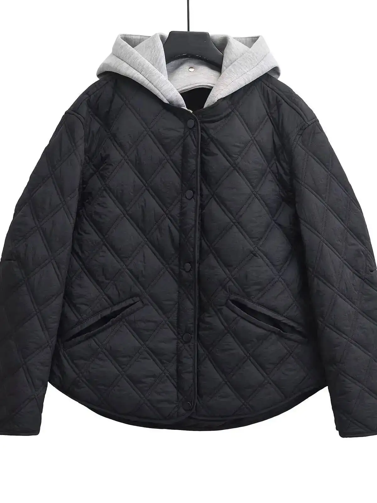 موضة جديدة لخريف وشتاء 2025 معاطف نسائية غير رسمية بقلنسوة مبطنة باللون الأسود سترات نسائية فضفاضة مبطنة أساسية