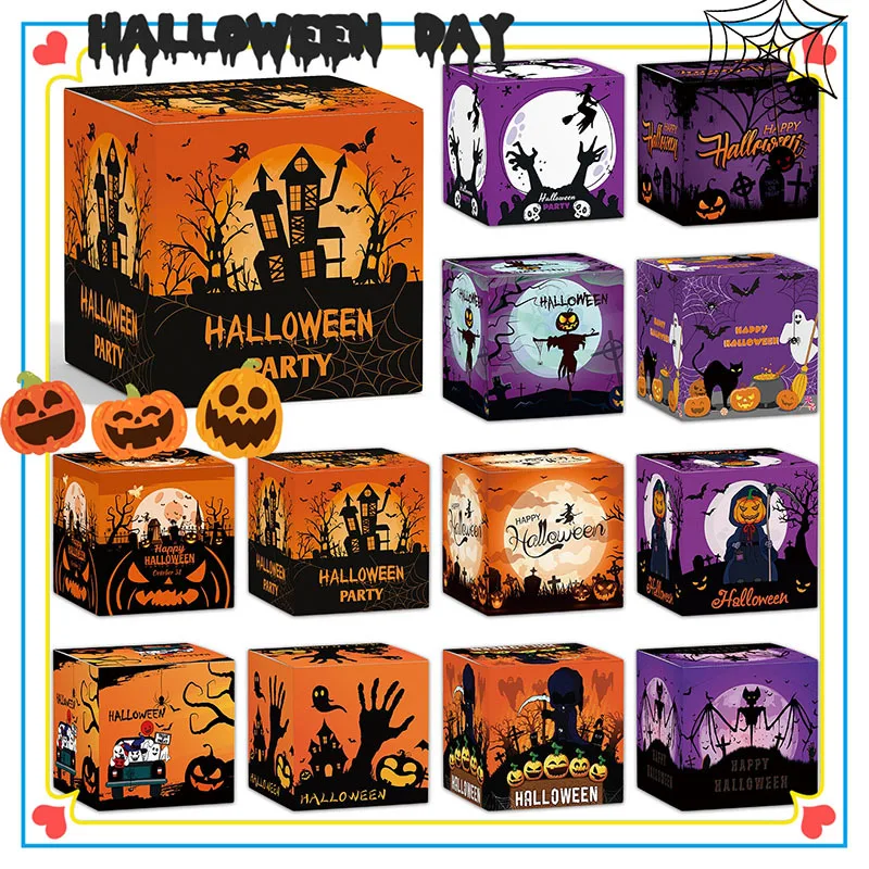 

6pcs Halloween Candy Box Trick Or Treat Kids Gift Cartoon Ghost Pumpkin Paper Gift Halloween Favor Decoration Supplies