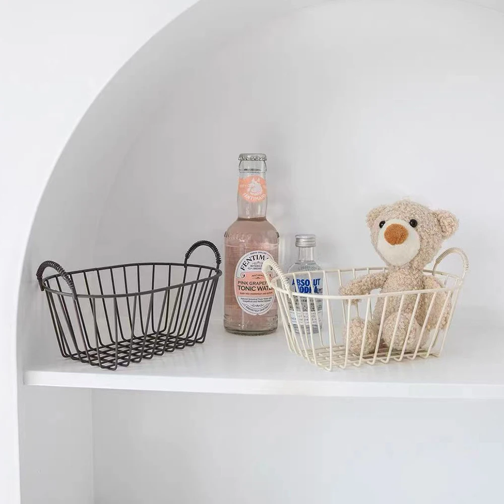 Iron Basket With Handle  Storage Basket Photo Props Wire Baskets Sundries Organizer Iron Mesh Fruit Baskets Desktop Decoration