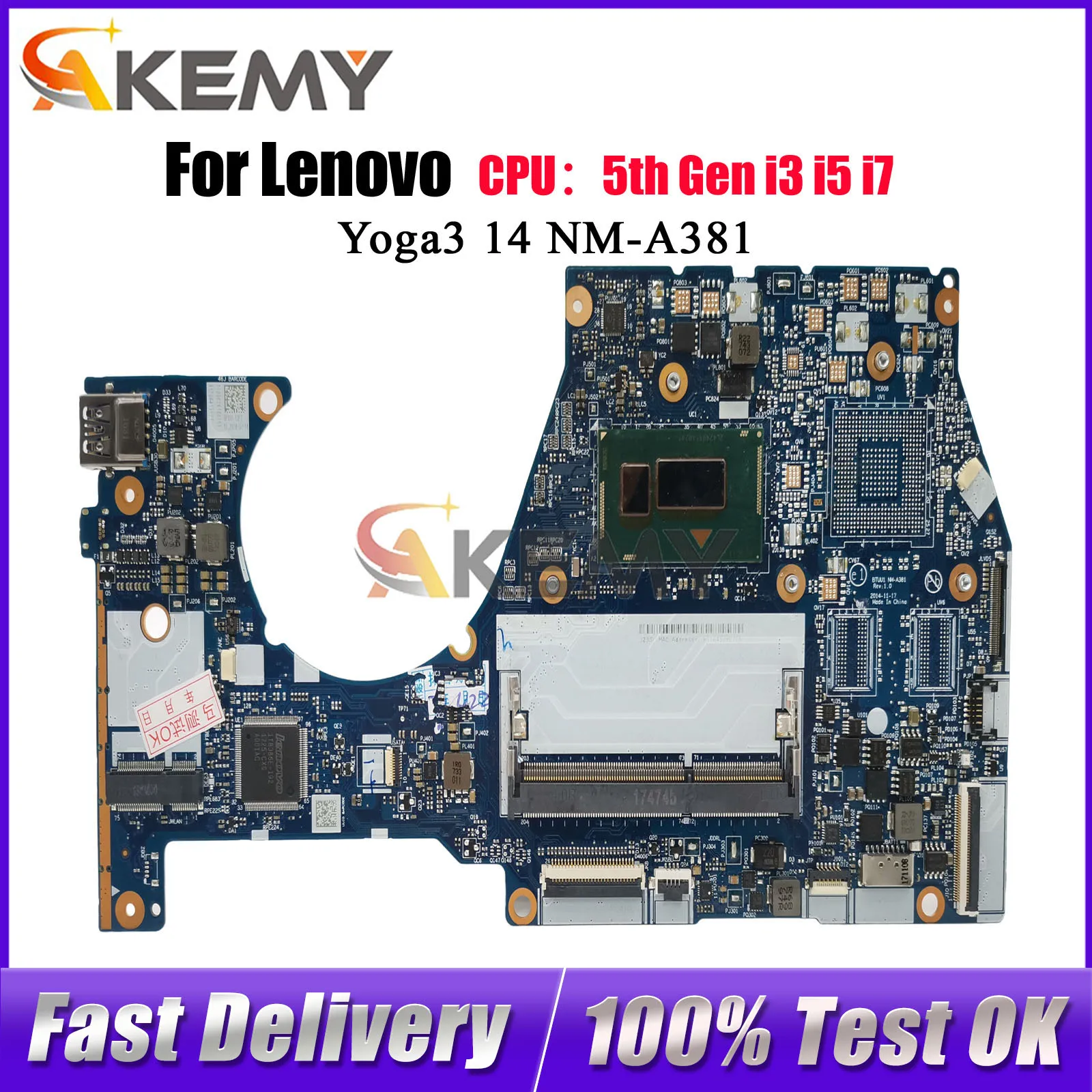 

Материнская плата для ноутбука Lenovo Yoga 3-14 NM-A381 с i3 i5 i7 4-го 5-го поколения, 100% протестировано, ОК