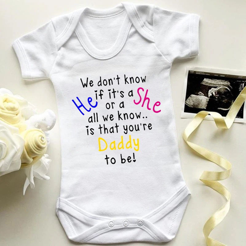 New Pregnancy Reveals You're Daddy To Be Newborn Baby Romper Boy Girl Short Sleeves Jumpsuit Baby Shower Gift Bodysuits