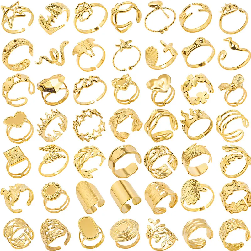 

1-5pcs/Lot Stainless Steel Gold Plated Different Style Adjustable Ring Inlaid Jewelry Making Supplies Diy Ladies Non Fading Gift