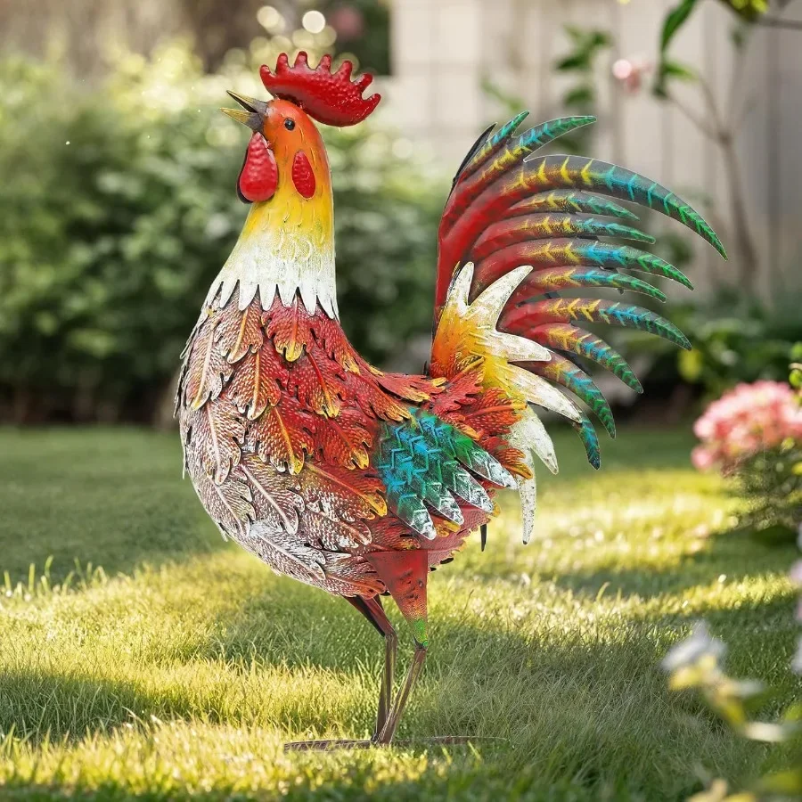 

21" Metal Rooster Yard Decor Outdoor Garden Statues Metal Chicken Sculpture for Backyard Patio Kitchen Decor