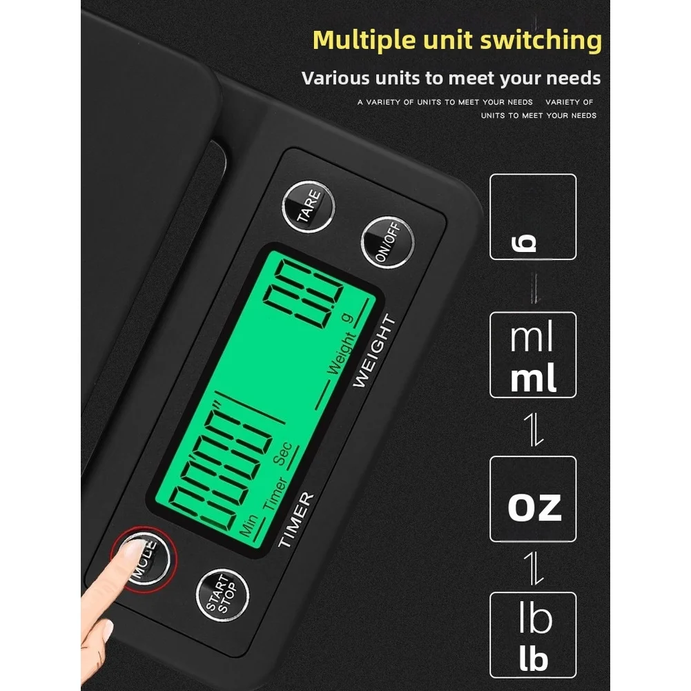 Digital Coffee Scale with Timer for Pour Over and Drip Methods 3kg Capacity 0.1g Accuracy Gram Ounce Pound Milliliter Units