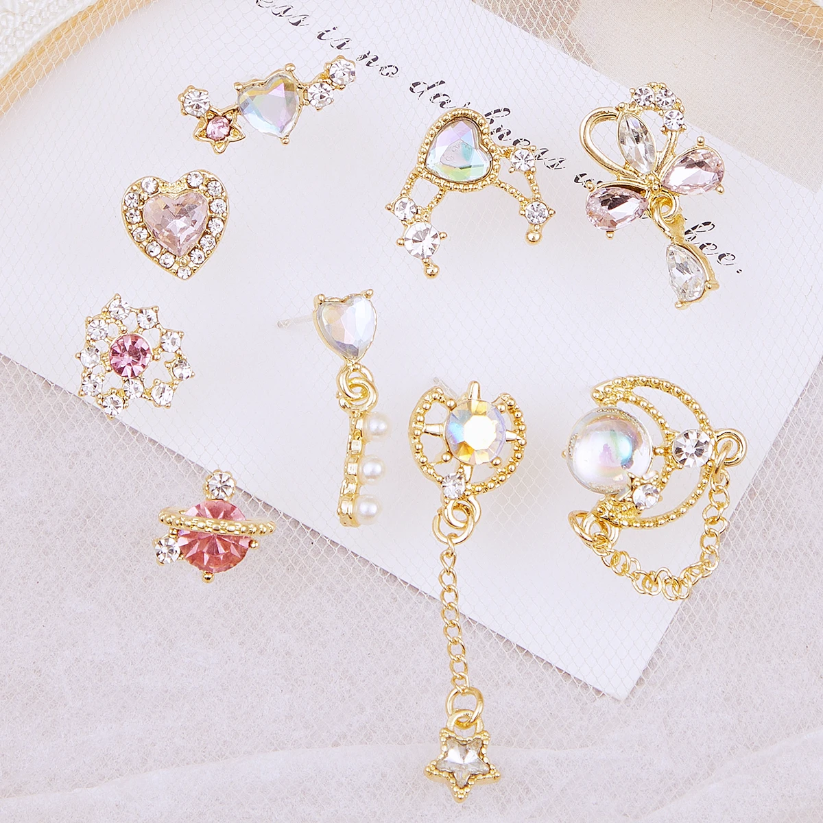 MWSONYA 2022 Trend Pink Rhinestone Love Heart Drop Earrings 9pcs/set for Women Shiny Korea Style Fashion Pendientes Jewelry Gift