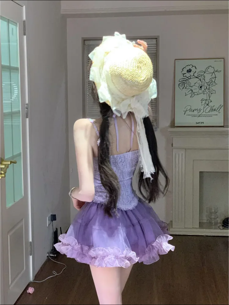 2025 sommer Retro Süße 2-teiliges Set Frauen Y2k Bogen Blume Camislo + Elastische Mini Rock Weiblichen Koreanischen Design elegante Chic Outfits