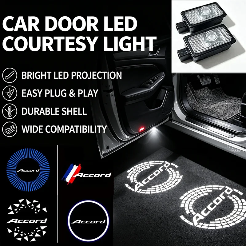 2PCS LED Car Door Welcome Lights Logo Projector Courtesy Ghost Shadow Lamp for Honda Accord Emblem 11th Generation 2023-2026