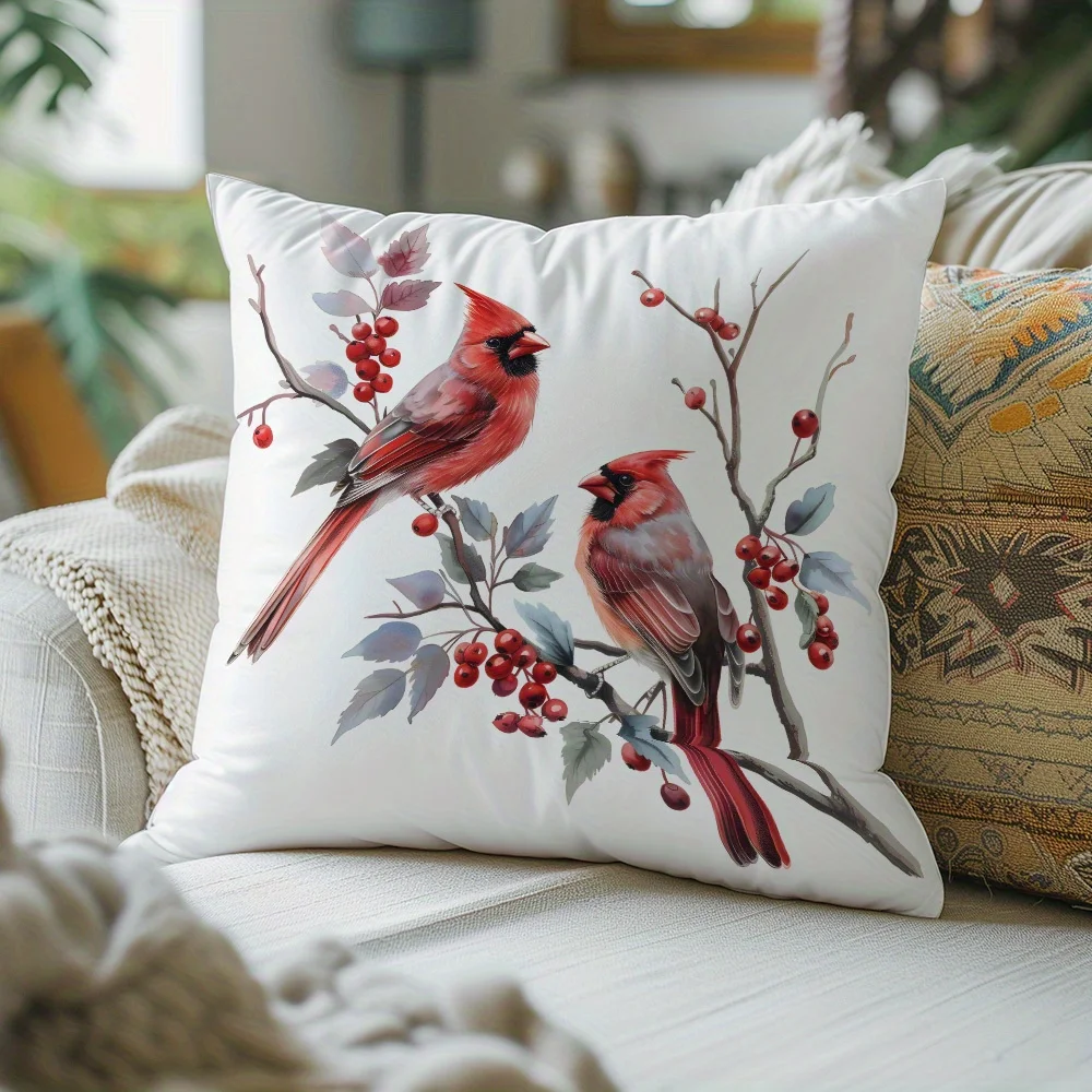Lovely Red Bird Double Sided Pillow Cover Concealed Zipper Cushion Sofa Bed Car Living Room Decor No Insert