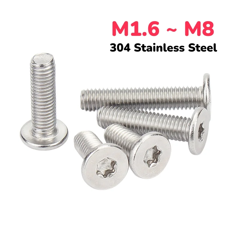 304 Stainless Steel M1.6 M2 M2.5 M3 M4 M5 M6 M8 Six-Lobe Torx Ultra Thin Super Low Flat Wafer Head Screw Bolt Length 3~50 mm