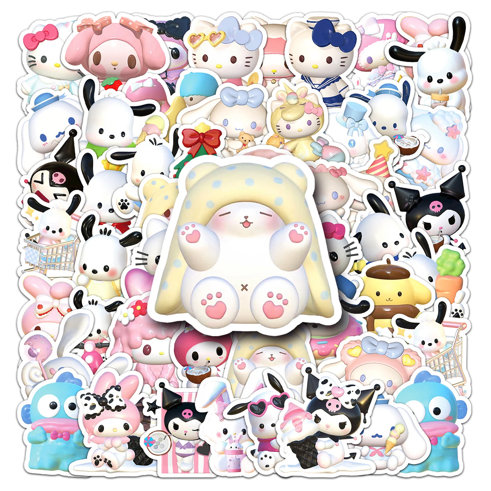 

10/30/50/100PCS 3D Sanrio Anime Stickers Kuromi Melody Cinnamoroll DIY Phone Suitcase Laptop Fridge Wall Cute Funny Sticker Toy