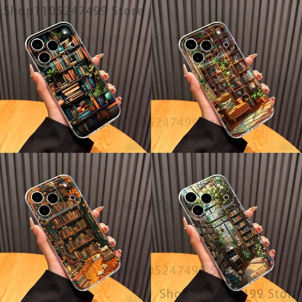 

Book Shelf Creative Pattern Phone Case For iPhone 17,16,15,14,13,12,11 Pro,Max,Plus,XR,Mini,E Clear Full-coverage Soft Cover
