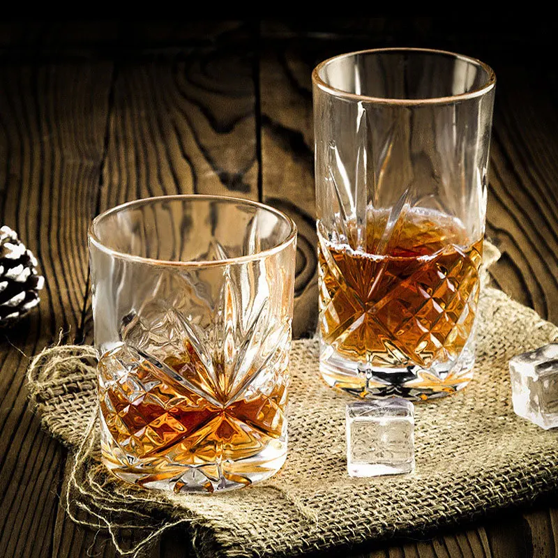 330ml/350ml Creative New Year Gift Whiskey Glass Classical Cup Carved Wine Glass Party Bar Elegant Transparent Foreign Wine Cup