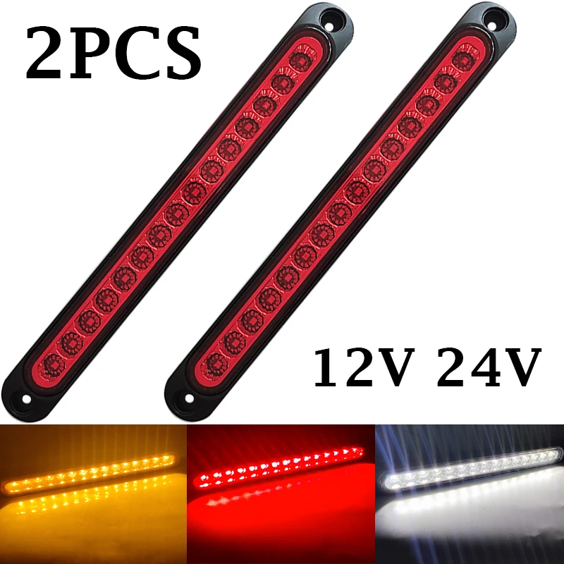 2Pcs Universal 15 LED Trailer Light Bar 12V 24V Camion Brake Light with Turn Signal Lights for Volvo Truck Pickup Boat