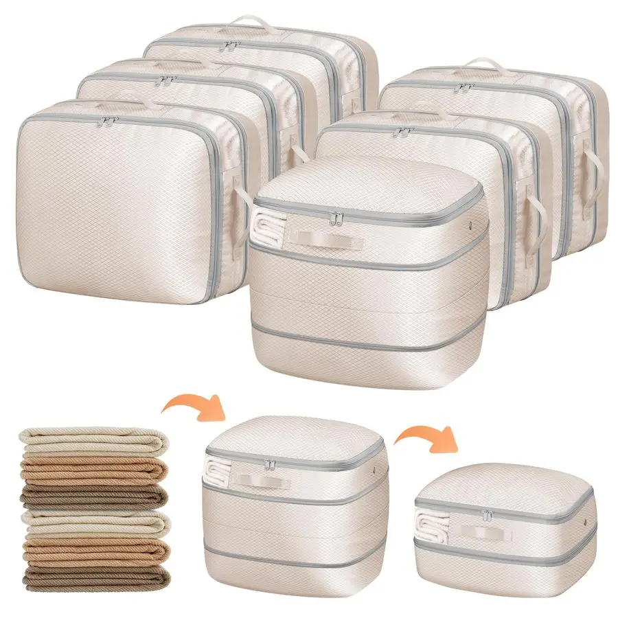 Bolsas de Almacenamiento por Compresión, Paquete de 6, con Ventana y Cierre, Organizador Autocomprimible para Ahorrar Espacio, Ideal para Edredones