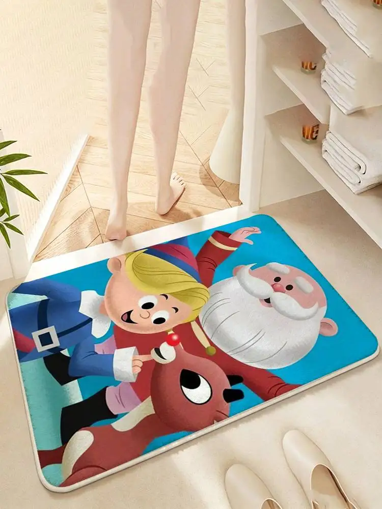 Rudolph the Red-Nosed Reindeer  Shower Room Absorbent Small Floor Mat Soft Comfortable Decorative Foot Mat
