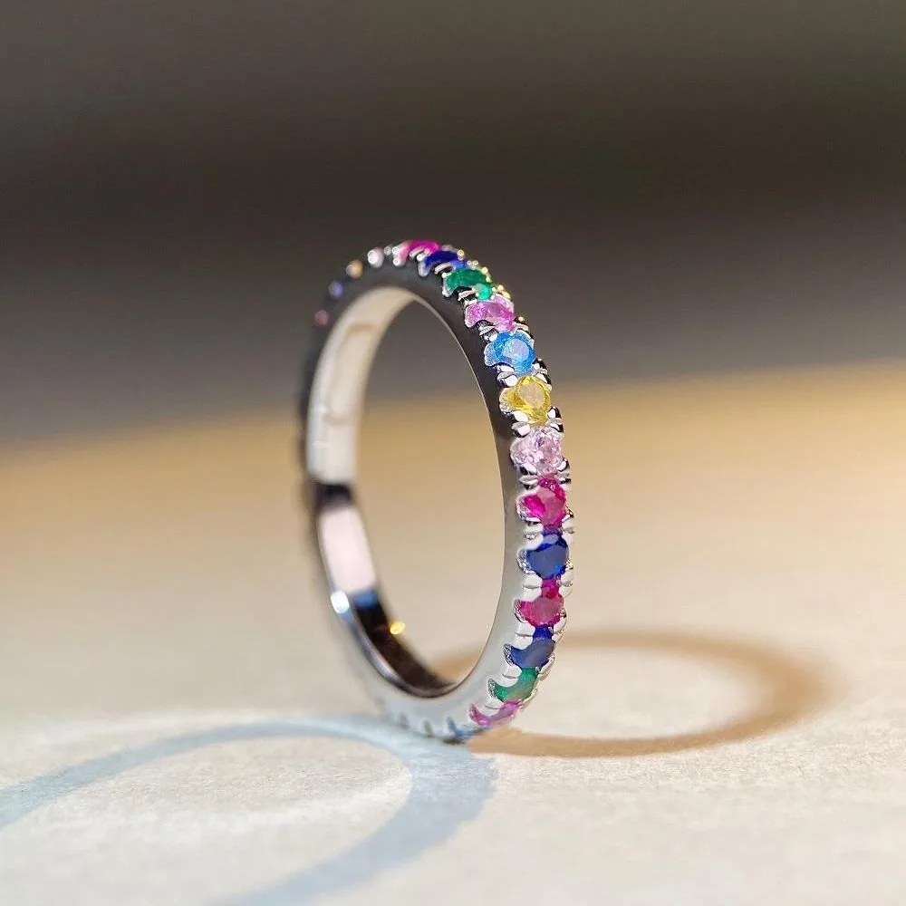 Luxury white gold solid platinum PT950 ring rainbow diamond color original design women's light luxury versatile model