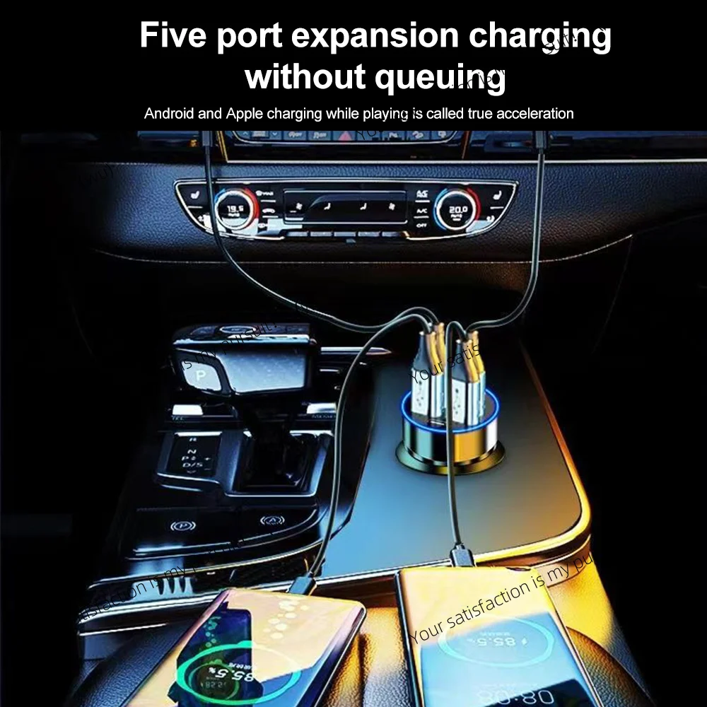 66-250W PD Car Charger QC3.0 Fast Charge One to Six Car Cigarette Lighter Plug Car Charger Flash Charge with Digital Display