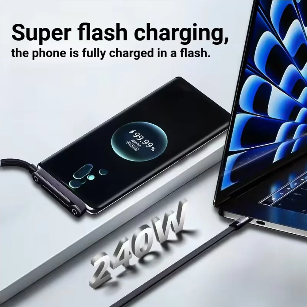 Foldable Charging Cable With Integrated Stand Fast Charging Cable Phone Tablet 240W Ultra-Fast Data Cable Phone Holder