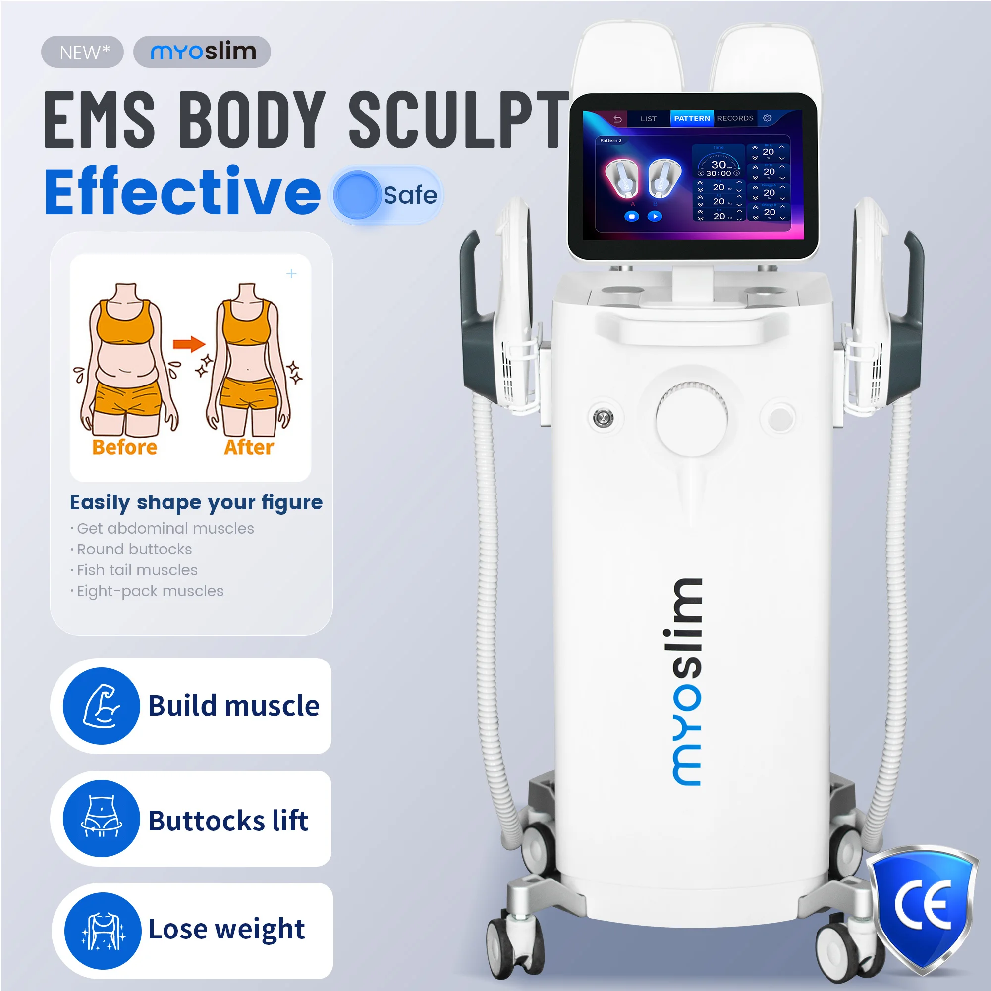 

MYOslim Sculpt Machine 6500w EMS RF Fat Slimming Burning Muscle Stimulation Body Sculpting 15 Electromagnetic Therapy