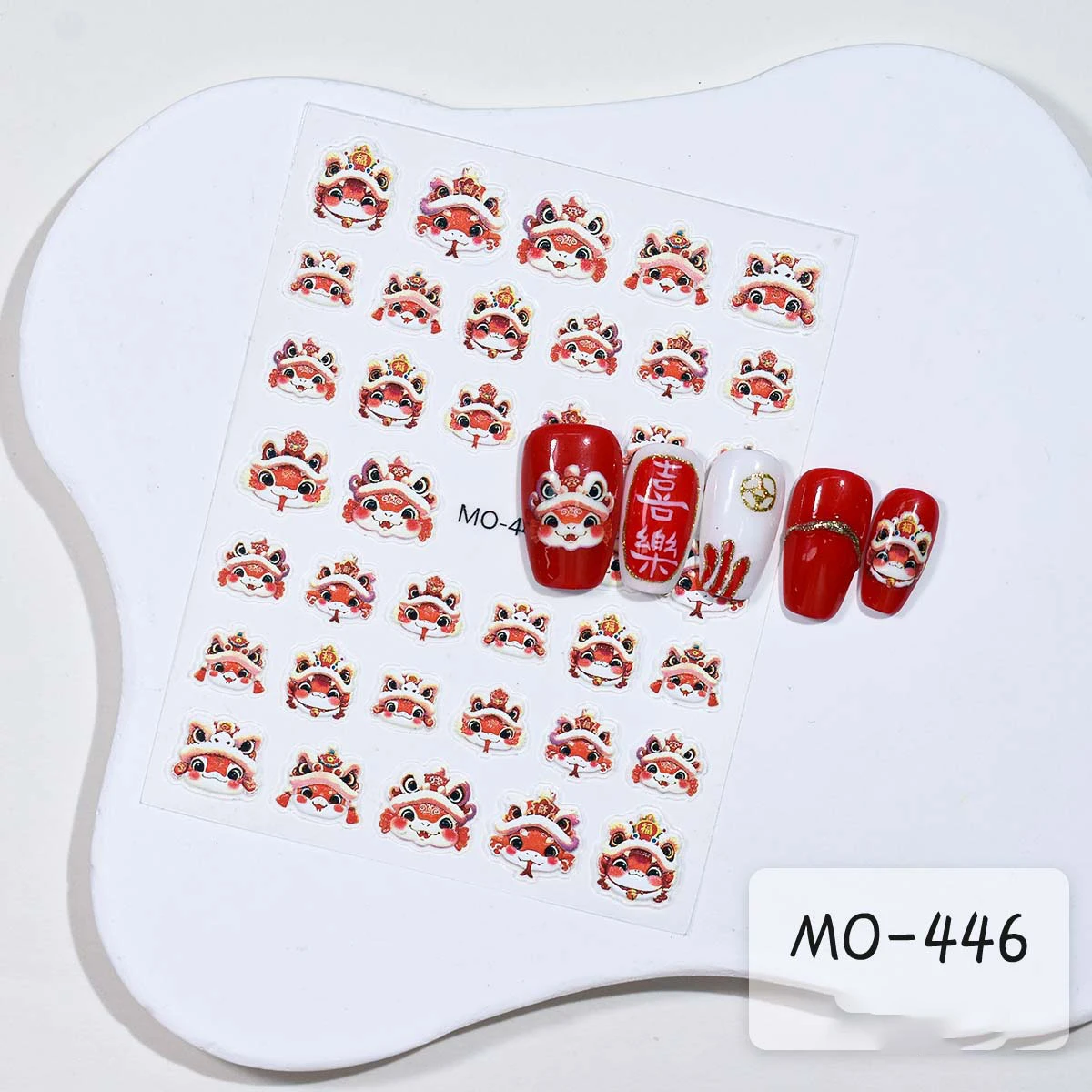 34Pcs China-Chic Little Awakening Lion Cute Nail Enhancement Sticker Lucky Lion Dance Relief Spring Festival Manicure Decoration