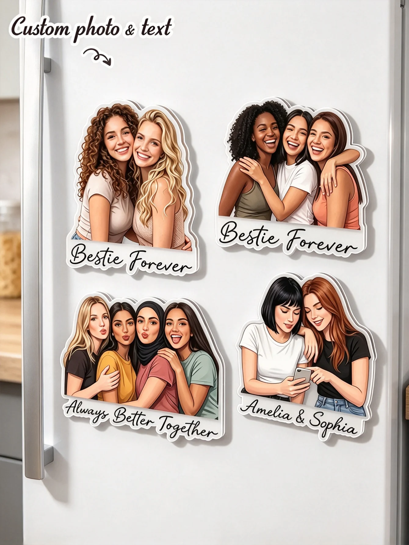 Personalized Photo Fridge Magnets, Family Photos, Best Friend Fridge Magnets, Lover's Commemorative Gifts, Custom Friend Gifts, Friendship-Themed Birthday Commemorative Gifts, Best Friend Photo Fridge Magnets, Custom A