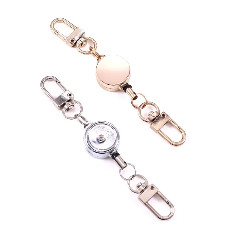 Retractable Key Holder Anti-theft Metal Easy-to-pull Buckle Rope Elastic Keychain Sporty Retractable Key Ring Nurse Accessories