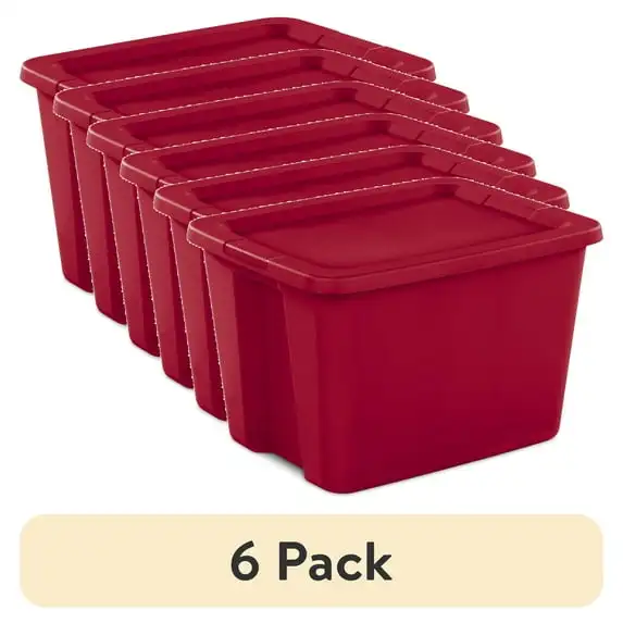 

(6 pack) 18 Gallon Plastic Christmas Storage Bin with Snap-on Lid, Red
