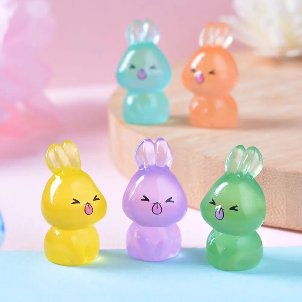 20pcs Cartoon Luminous Long Eared Rabbit Figurines Resin Crafts Glow in The Dark Mini Rabbit Ornament Cute DIY