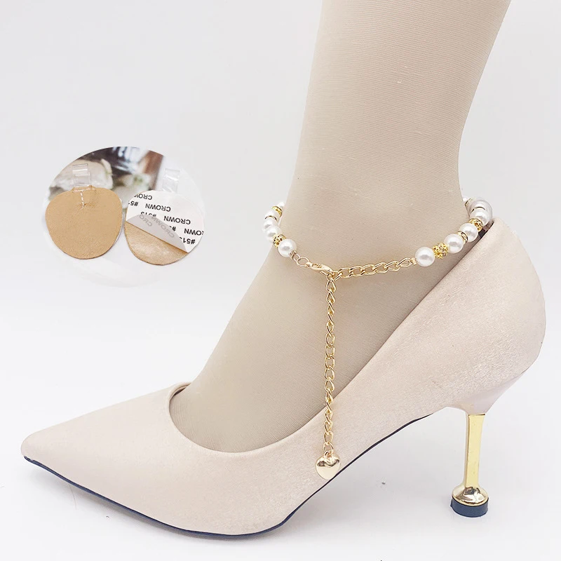 Women Shoelaces For High Heels Pearl Heels Band Shoe Belt Ankle Holding Anti-skid Bundle Tie Straps Band Shoes Decoration