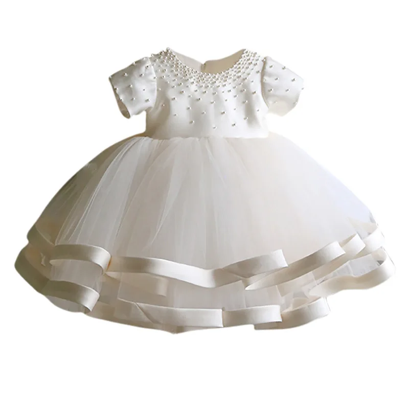 

Baby White Birthday Frock Pageant Beading Layered Little Girls Party Princess First Communion Prom Dresses