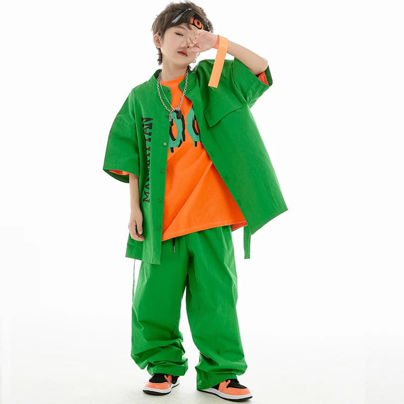 2023 Kids Hip Hop Clothing Short Sleeves Shirt Pants For Boys Hiphop Performance Costume Girls Jazz Dance Clothes Loose BL10450